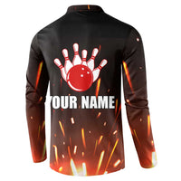 Personalized Bowling Ball and Pins Button Sweatshirt Fiery Motion Trail and Spark Effect Design - Wonder Print Shop