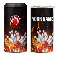 Personalized Bowling Ball and Pins 4 in 1 Can Cooler Tumbler Fiery Motion Trail and Spark Effect Design - Wonder Print Shop