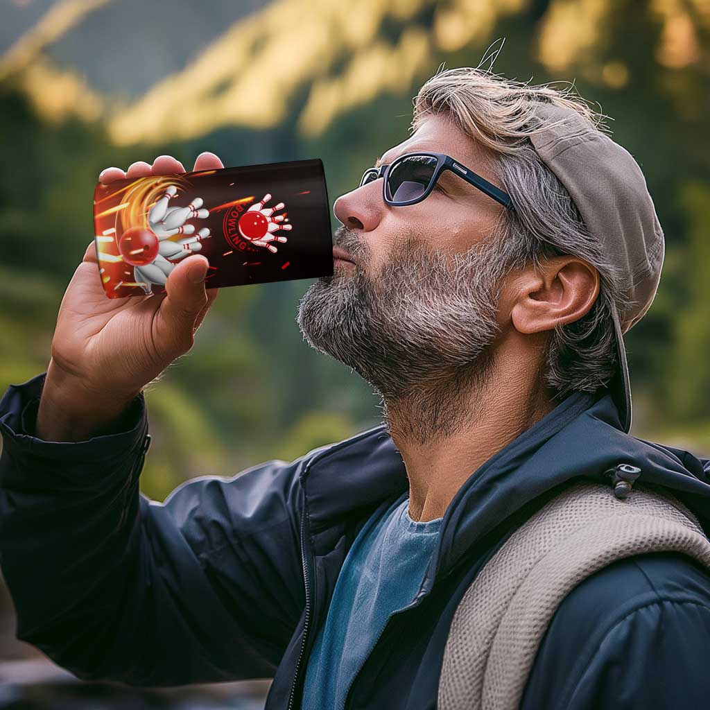 Personalized Bowling Ball and Pins 4 in 1 Can Cooler Tumbler Fiery Motion Trail and Spark Effect Design - Wonder Print Shop