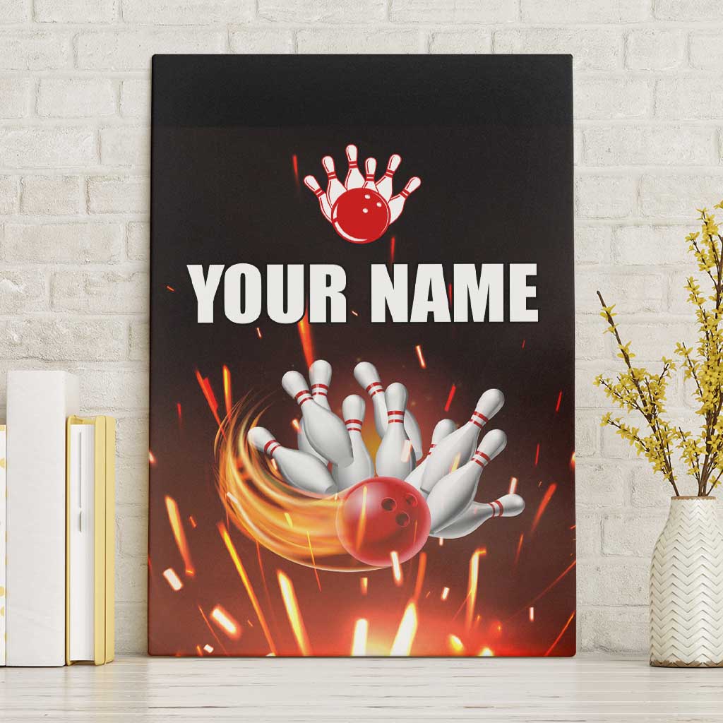 Personalized Bowling Ball and Pins Canvas Wall Art Fiery Motion Trail and Spark Effect Design - Wonder Print Shop
