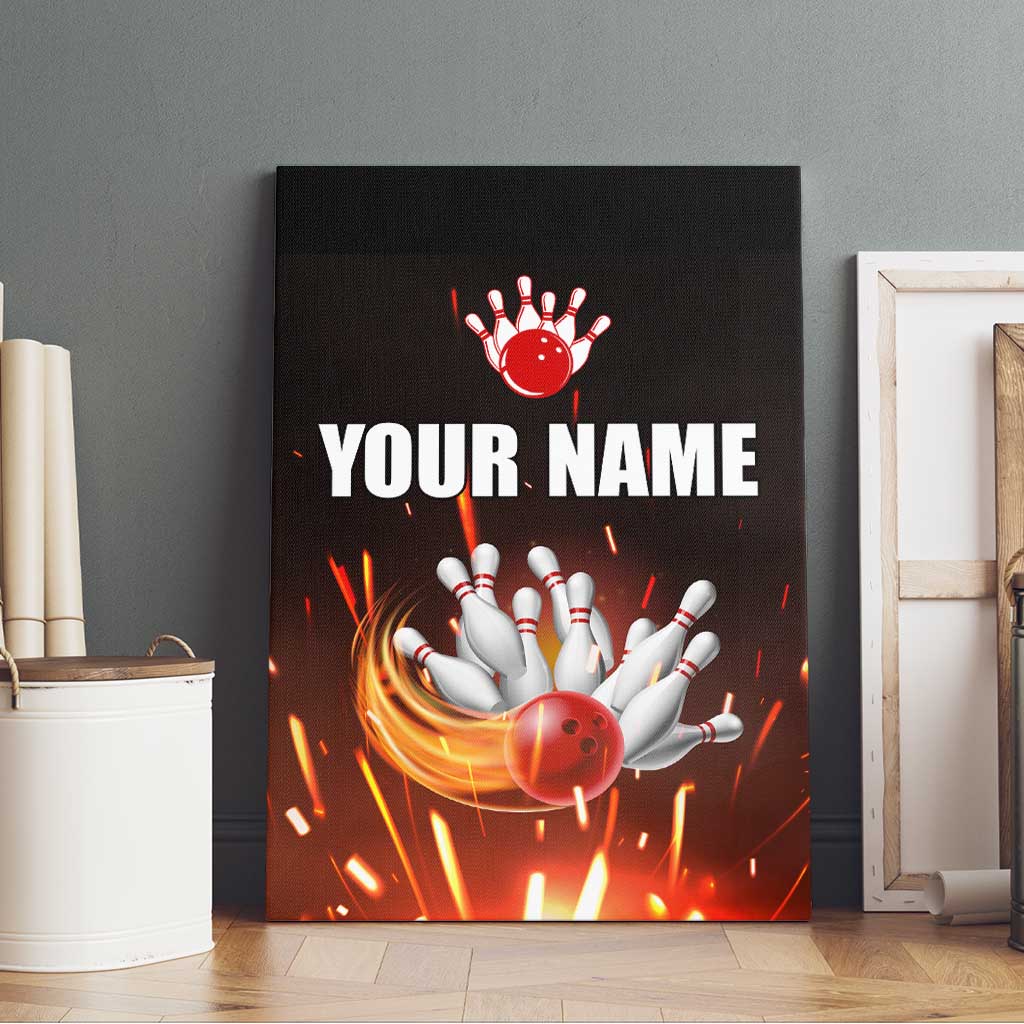 Personalized Bowling Ball and Pins Canvas Wall Art Fiery Motion Trail and Spark Effect Design - Wonder Print Shop