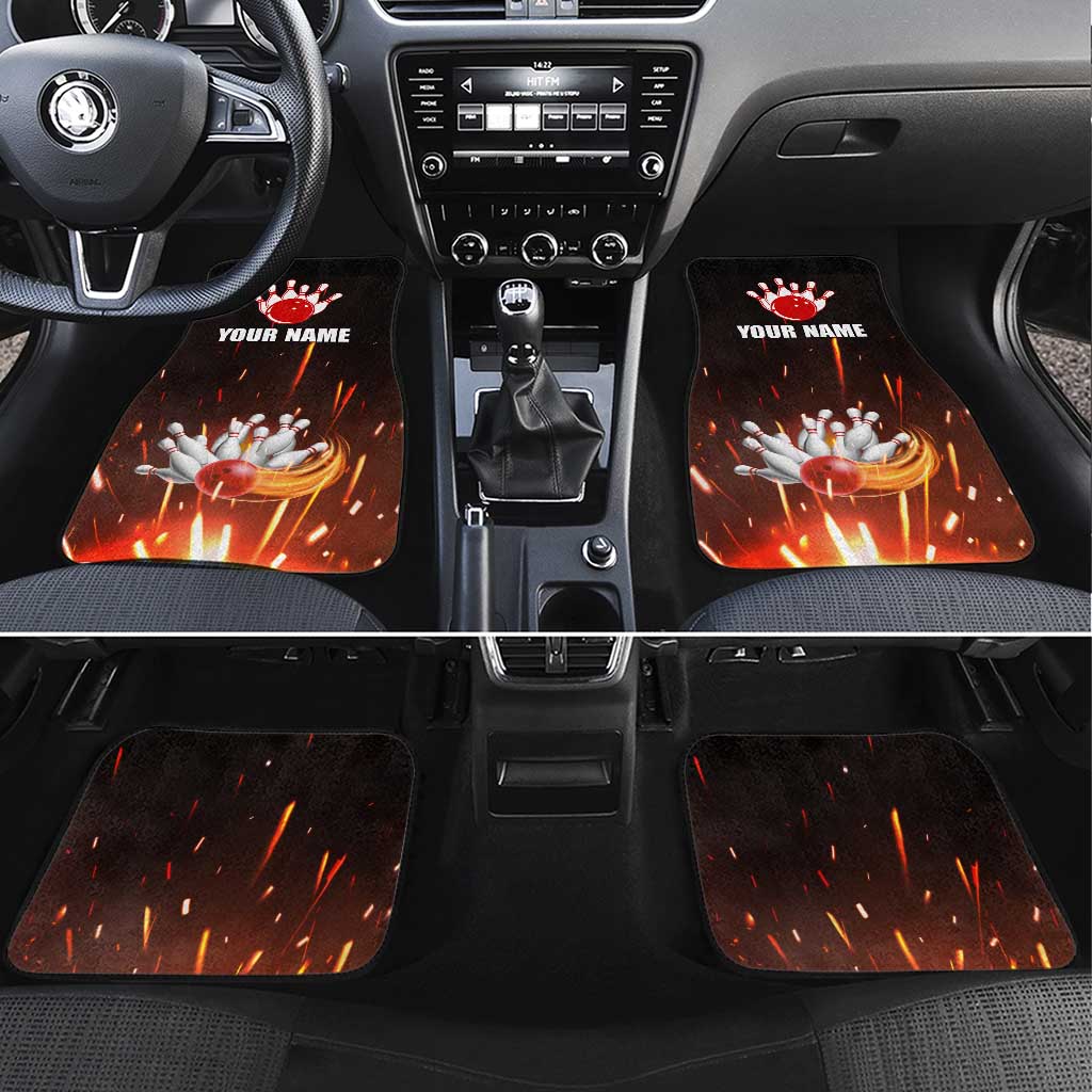 Personalized Bowling Ball and Pins Car Mats Fiery Motion Trail and Spark Effect Design - Wonder Print Shop