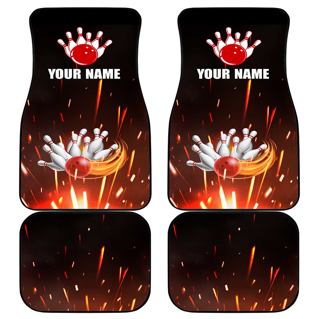 Personalized Bowling Ball and Pins Car Mats Fiery Motion Trail and Spark Effect Design - Wonder Print Shop