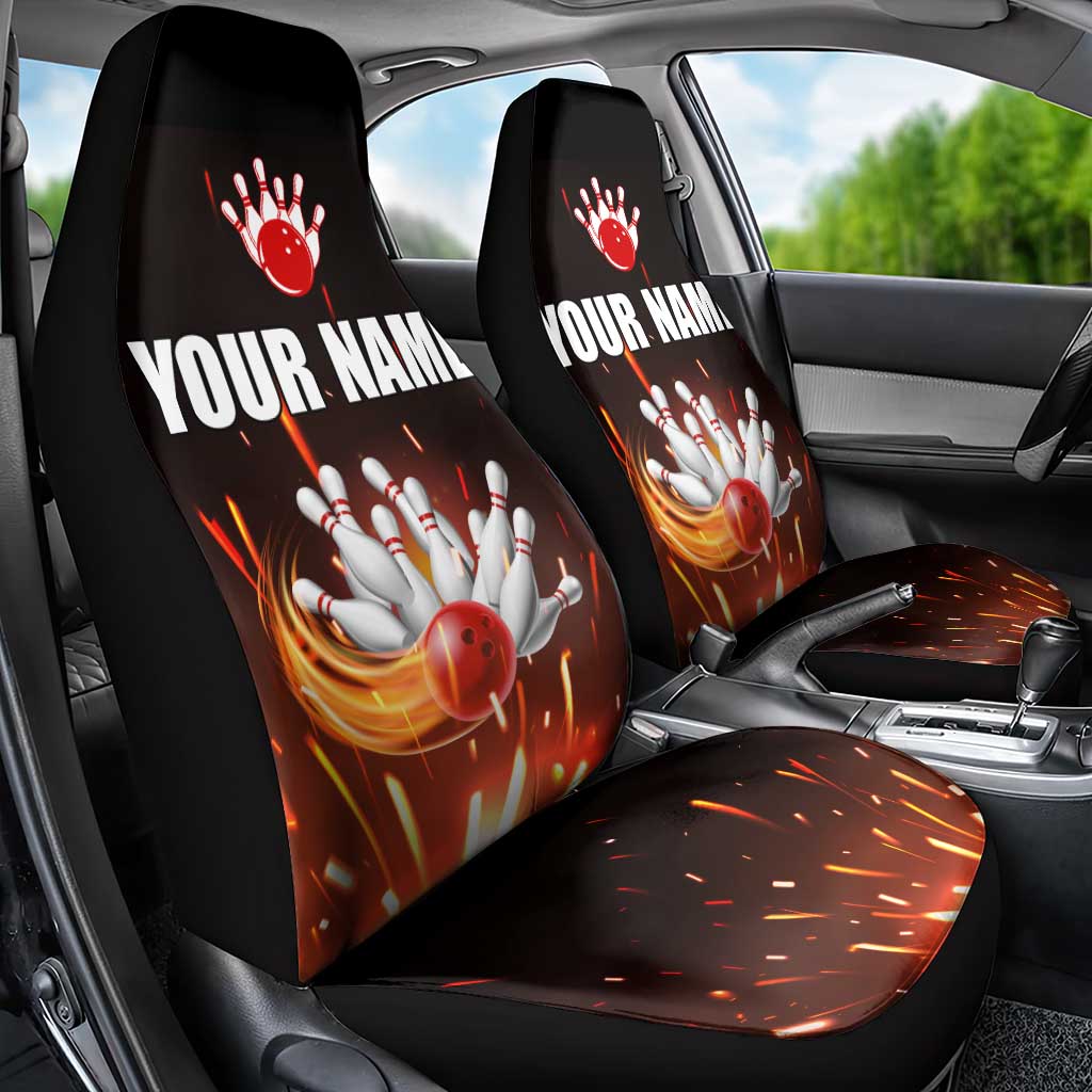 Personalized Bowling Ball and Pins Car Seat Cover Fiery Motion Trail and Spark Effect Design - Wonder Print Shop