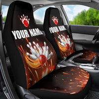 Personalized Bowling Ball and Pins Car Seat Cover Fiery Motion Trail and Spark Effect Design - Wonder Print Shop
