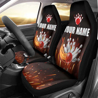 Personalized Bowling Ball and Pins Car Seat Cover Fiery Motion Trail and Spark Effect Design - Wonder Print Shop