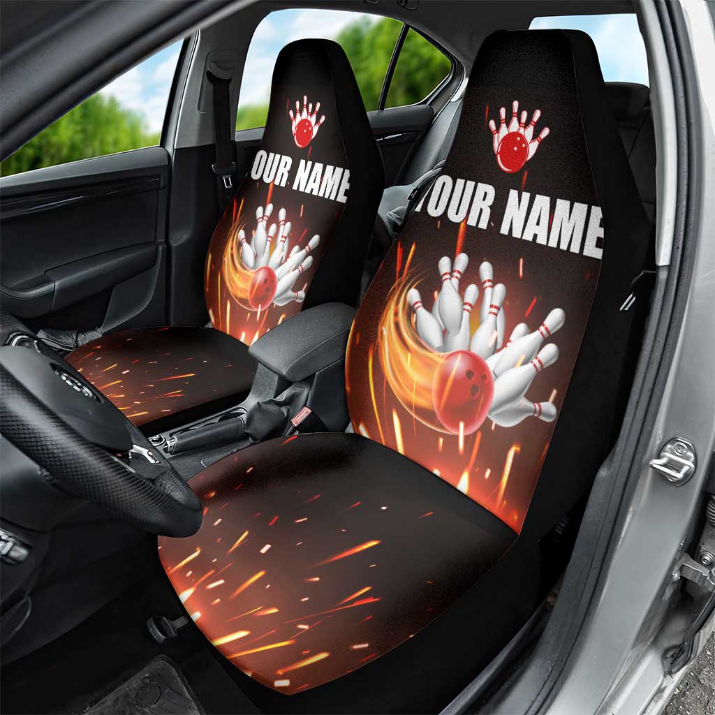 Personalized Bowling Ball and Pins Car Seat Cover Fiery Motion Trail and Spark Effect Design - Wonder Print Shop