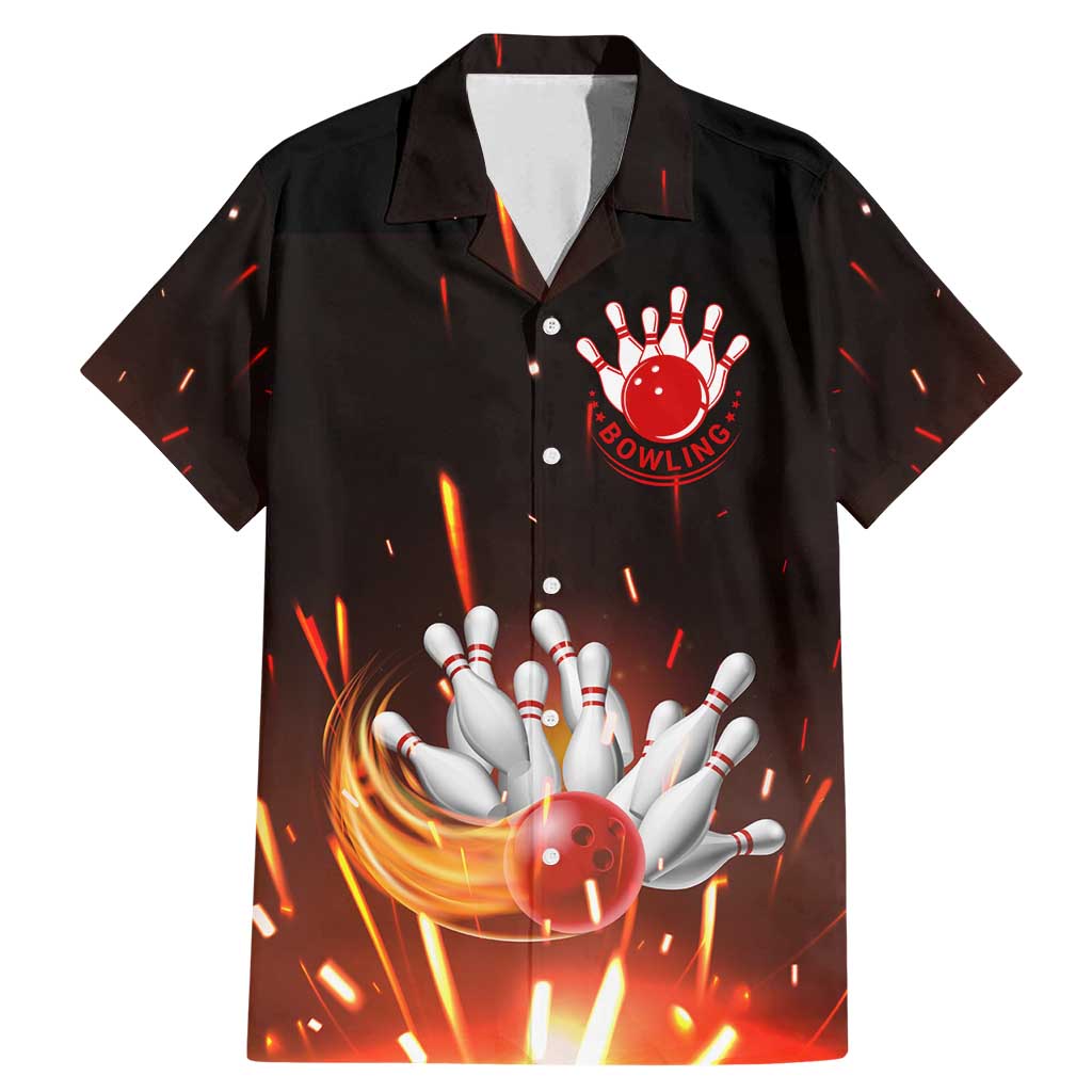 Personalized Bowling Ball and Pins Family Matching Mermaid Dress and Hawaiian Shirt Fiery Motion Trail and Spark Effect Design - Wonder Print Shop