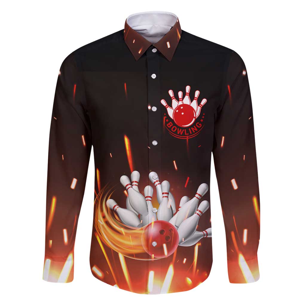 Personalized Bowling Ball and Pins Family Matching Puletasi and Hawaiian Shirt Fiery Motion Trail and Spark Effect Design - Wonder Print Shop