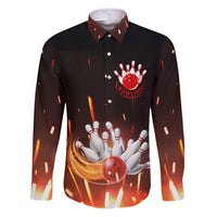 Personalized Bowling Ball and Pins Family Matching Puletasi and Hawaiian Shirt Fiery Motion Trail and Spark Effect Design - Wonder Print Shop