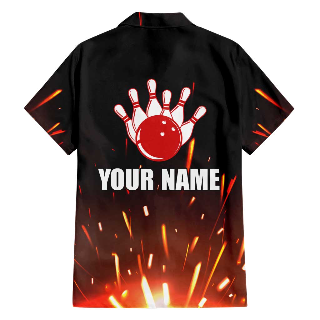 Personalized Bowling Ball and Pins Family Matching Short Sleeve Bodycon Dress and Hawaiian Shirt Fiery Motion Trail and Spark Effect Design - Wonder Print Shop