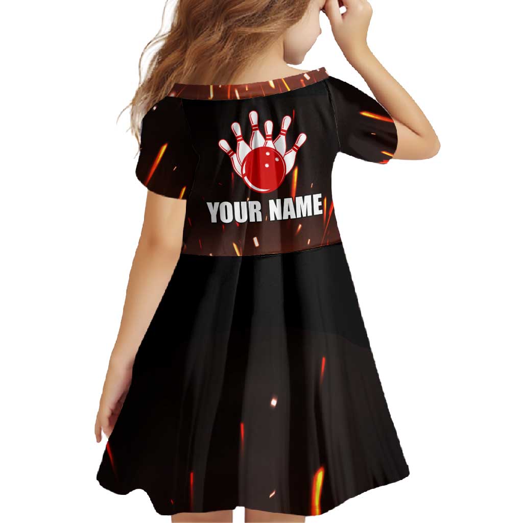 Personalized Bowling Ball and Pins Family Matching Summer Maxi Dress and Hawaiian Shirt Fiery Motion Trail and Spark Effect Design - Wonder Print Shop