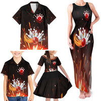 Personalized Bowling Ball and Pins Family Matching Tank Maxi Dress and Hawaiian Shirt Fiery Motion Trail and Spark Effect Design - Wonder Print Shop