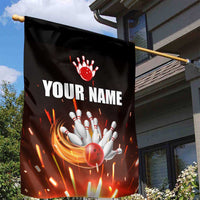 Personalized Bowling Ball and Pins Garden Flag Fiery Motion Trail and Spark Effect Design - Wonder Print Shop