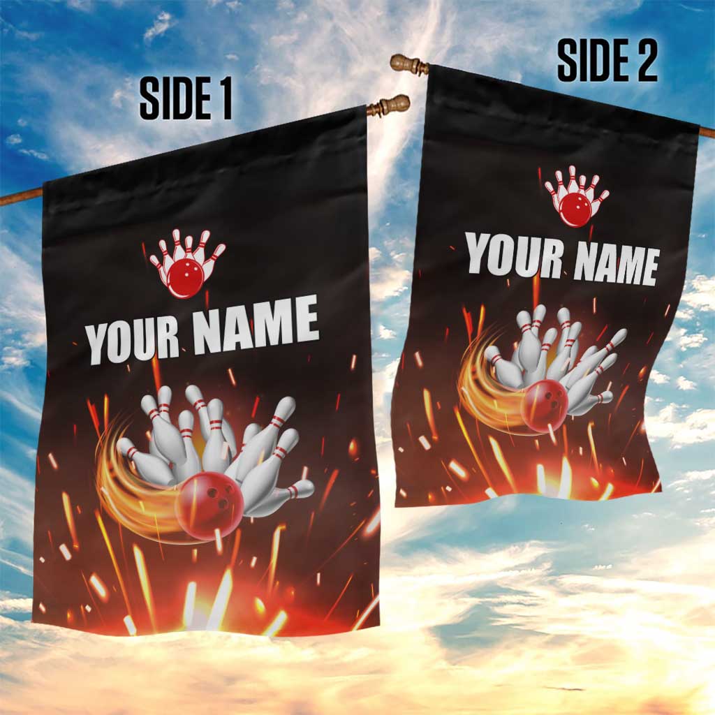 Personalized Bowling Ball and Pins Garden Flag Fiery Motion Trail and Spark Effect Design - Wonder Print Shop