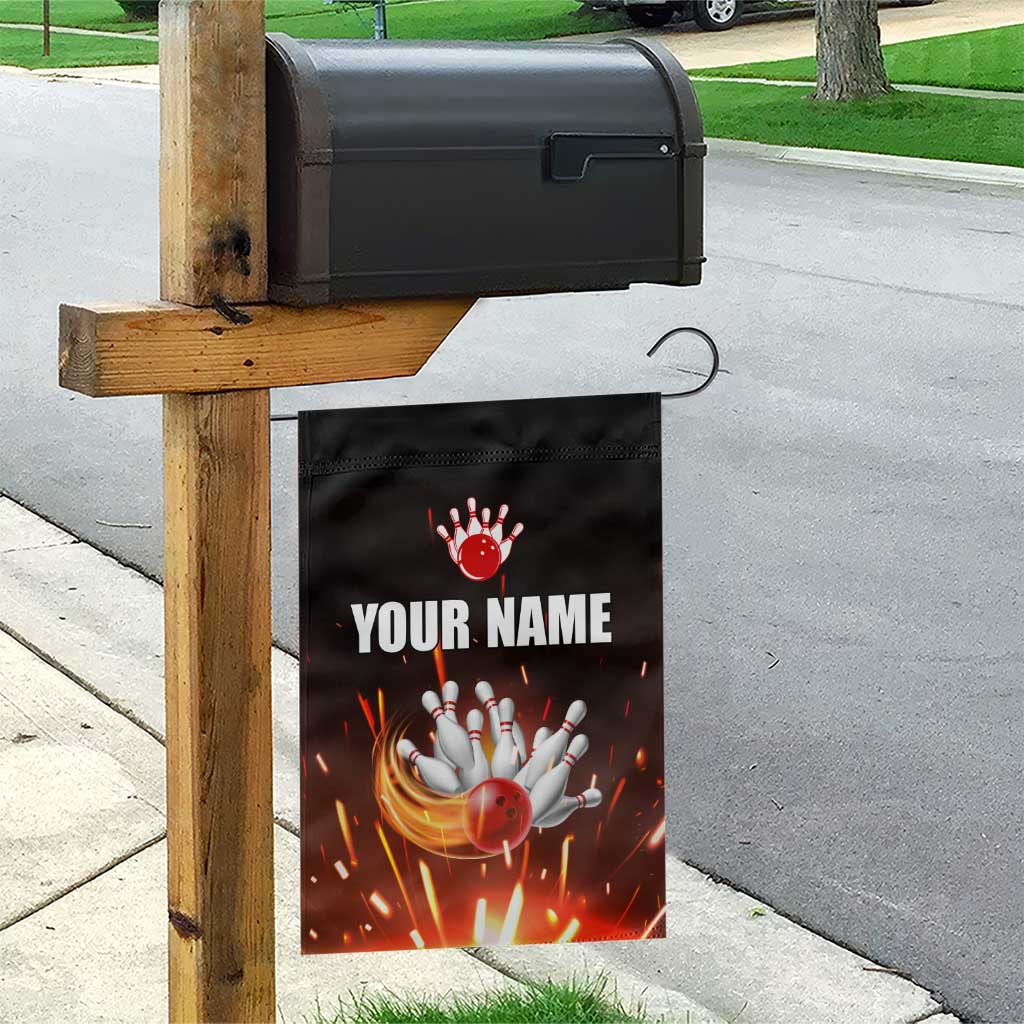 Personalized Bowling Ball and Pins Garden Flag Fiery Motion Trail and Spark Effect Design - Wonder Print Shop