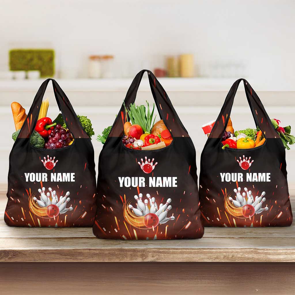 Personalized Bowling Ball and Pins Grocery Bag Fiery Motion Trail and Spark Effect Design - Wonder Print Shop