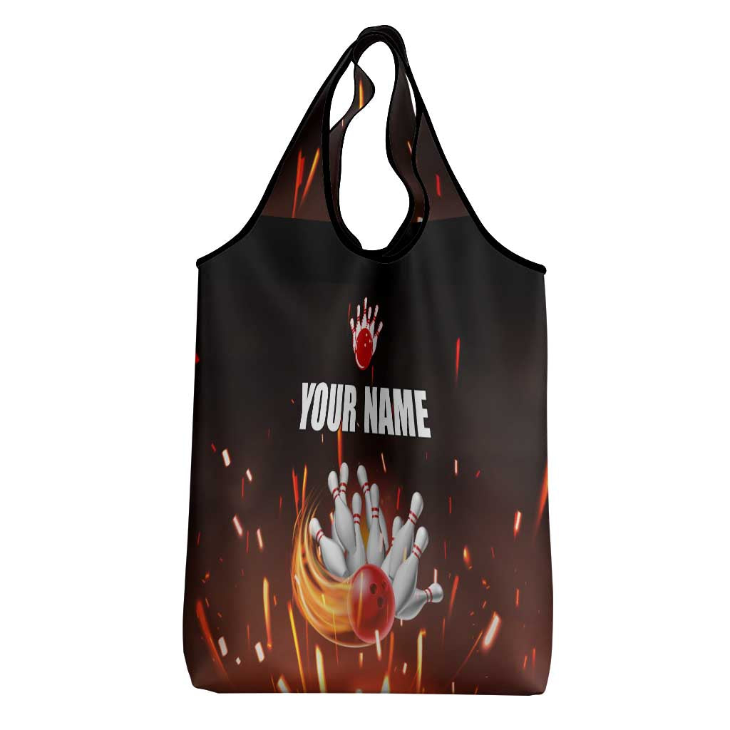 Personalized Bowling Ball and Pins Grocery Bag Fiery Motion Trail and Spark Effect Design - Wonder Print Shop