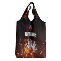 Personalized Bowling Ball and Pins Grocery Bag Fiery Motion Trail and Spark Effect Design - Wonder Print Shop