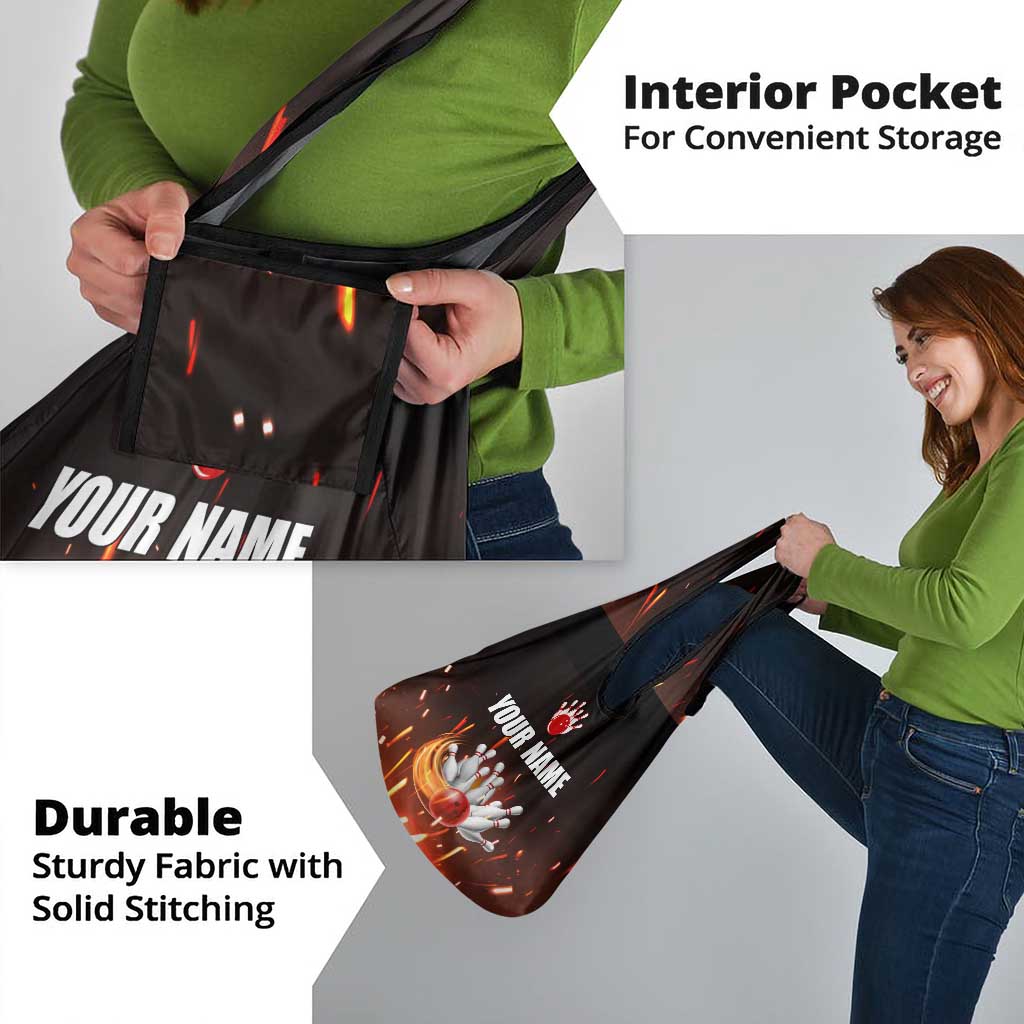 Personalized Bowling Ball and Pins Grocery Bag Fiery Motion Trail and Spark Effect Design - Wonder Print Shop