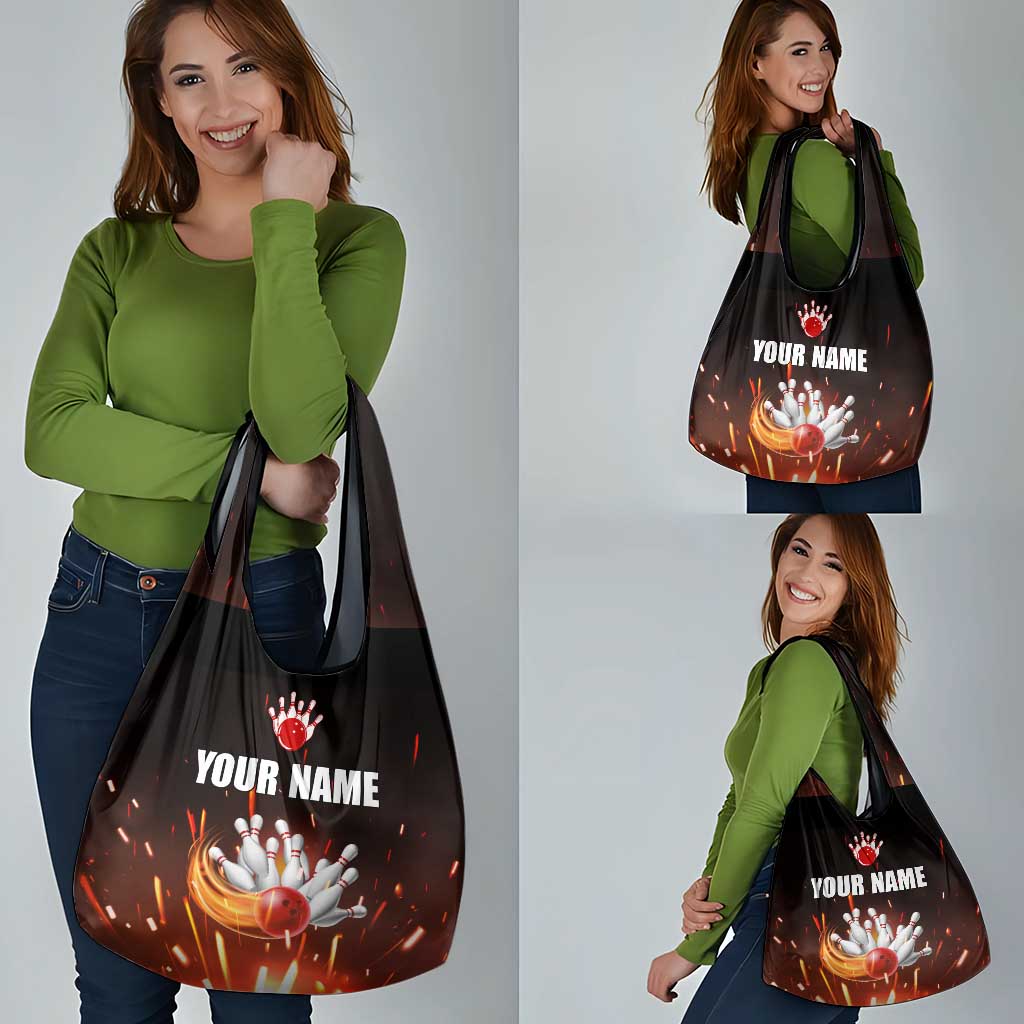 Personalized Bowling Ball and Pins Grocery Bag Fiery Motion Trail and Spark Effect Design - Wonder Print Shop