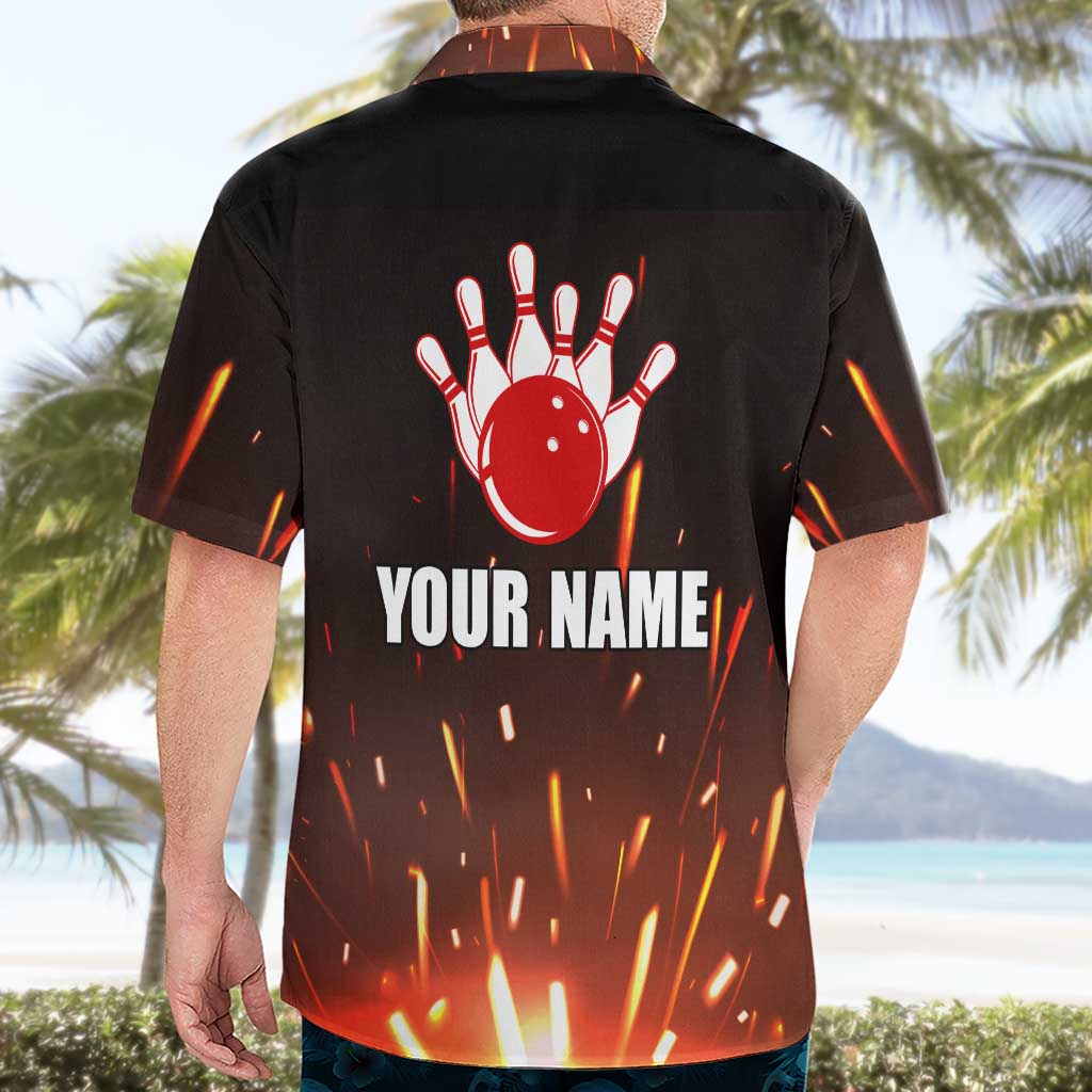 Personalized Bowling Ball and Pins Hawaiian Shirt Fiery Motion Trail and Spark Effect Design - Wonder Print Shop