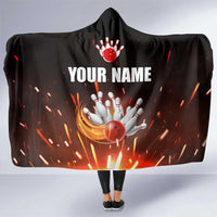 Personalized Bowling Ball and Pins Hooded Blanket Fiery Motion Trail and Spark Effect Design - Wonder Print Shop