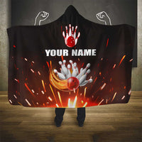 Personalized Bowling Ball and Pins Hooded Blanket Fiery Motion Trail and Spark Effect Design - Wonder Print Shop