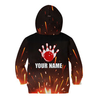 Personalized Bowling Ball and Pins Kid Hoodie Fiery Motion Trail and Spark Effect Design - Wonder Print Shop