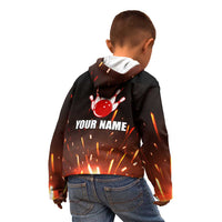Personalized Bowling Ball and Pins Kid Hoodie Fiery Motion Trail and Spark Effect Design - Wonder Print Shop