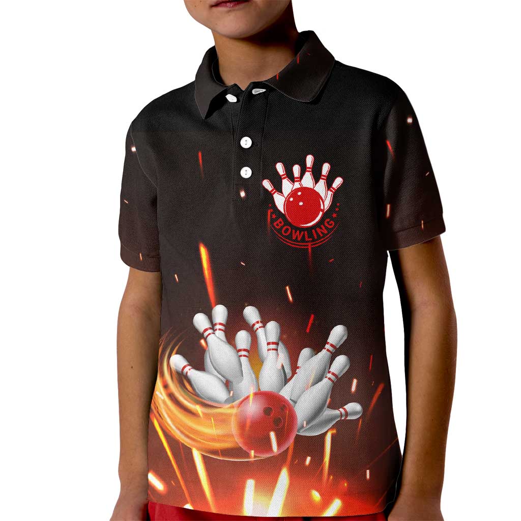 Personalized Bowling Ball and Pins Kid Polo Shirt Fiery Motion Trail and Spark Effect Design - Wonder Print Shop