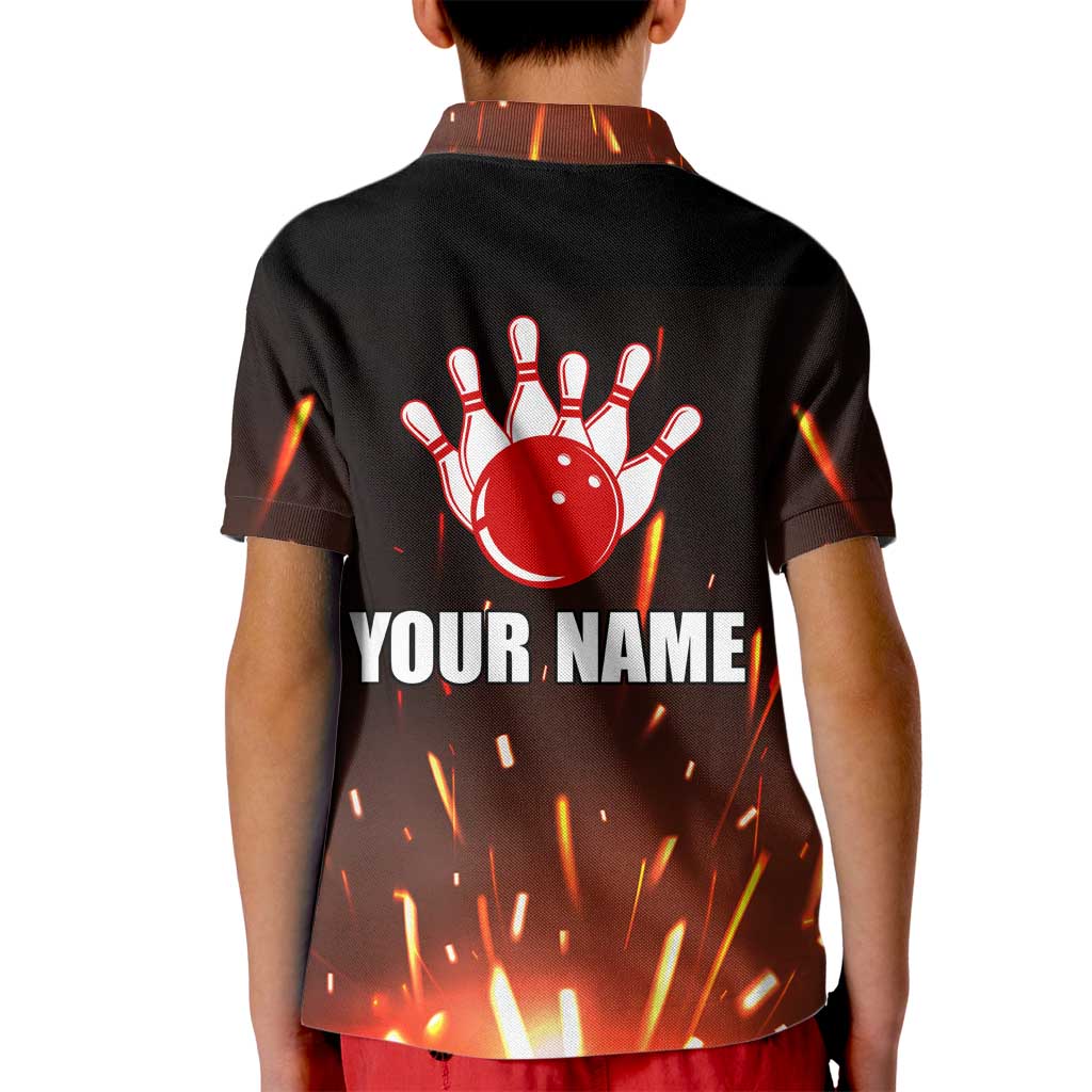 Personalized Bowling Ball and Pins Kid Polo Shirt Fiery Motion Trail and Spark Effect Design - Wonder Print Shop