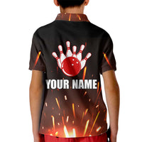 Personalized Bowling Ball and Pins Kid Polo Shirt Fiery Motion Trail and Spark Effect Design - Wonder Print Shop