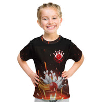 Personalized Bowling Ball and Pins Kid T Shirt Fiery Motion Trail and Spark Effect Design - Wonder Print Shop