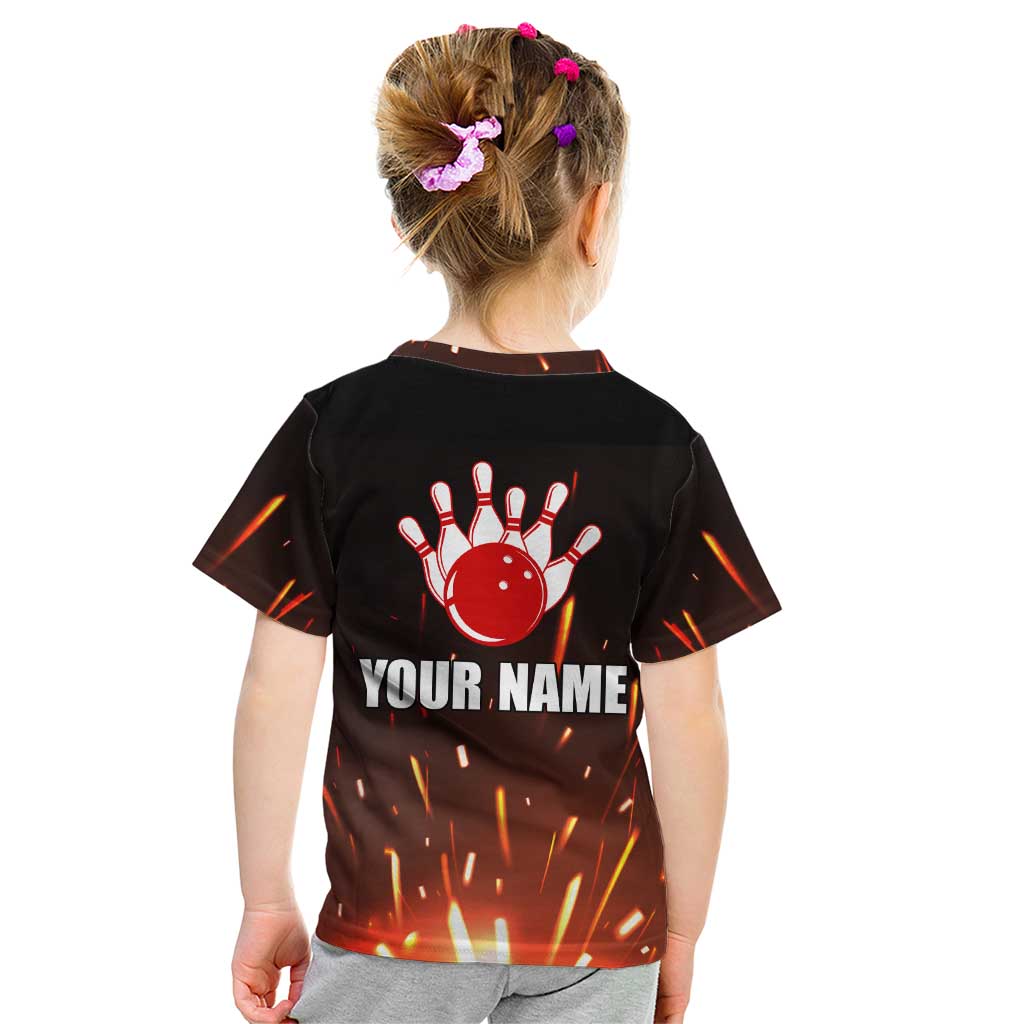 Personalized Bowling Ball and Pins Kid T Shirt Fiery Motion Trail and Spark Effect Design - Wonder Print Shop