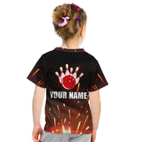 Personalized Bowling Ball and Pins Kid T Shirt Fiery Motion Trail and Spark Effect Design - Wonder Print Shop