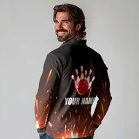 Personalized Bowling Ball and Pins Long Sleeve Polo Shirt Fiery Motion Trail and Spark Effect Design - Wonder Print Shop