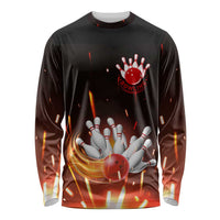 Personalized Bowling Ball and Pins Long Sleeve Shirt Fiery Motion Trail and Spark Effect Design - Wonder Print Shop