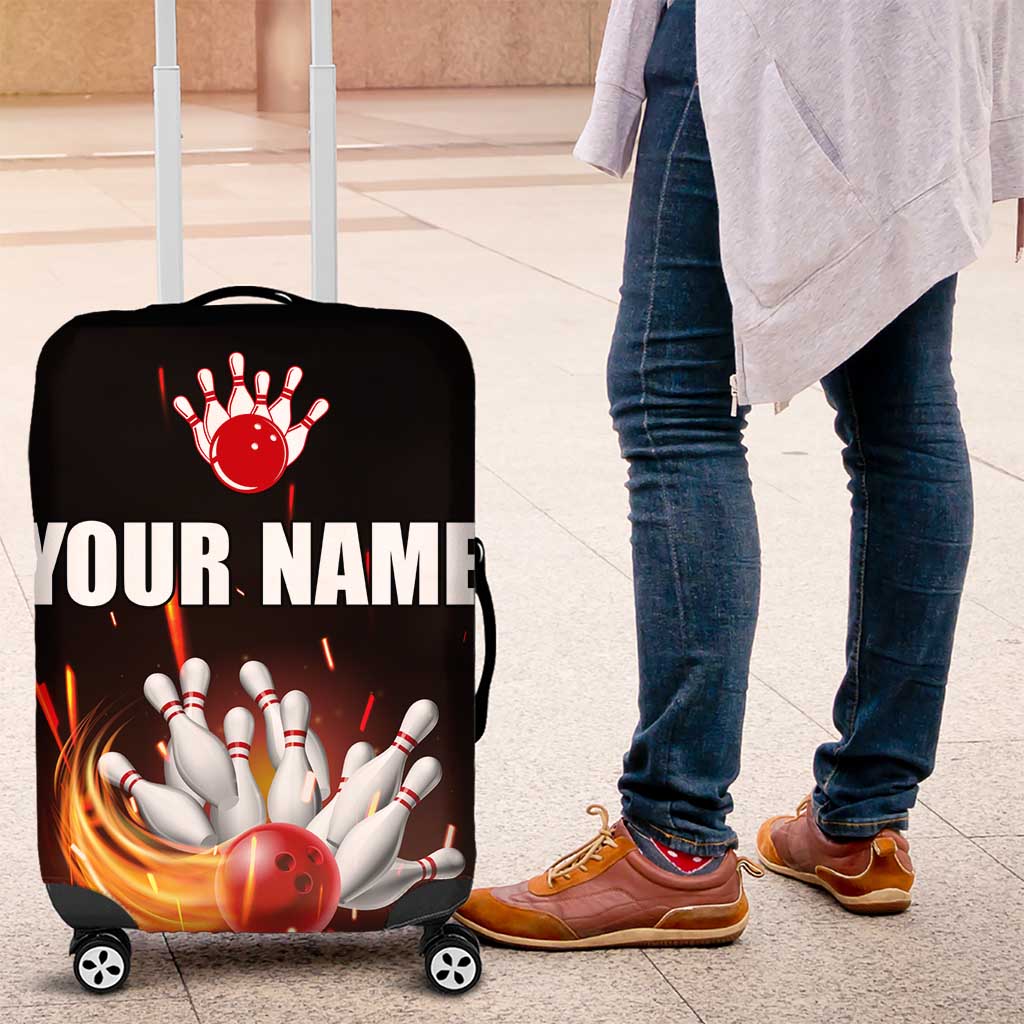 Personalized Bowling Ball and Pins Luggage Cover Fiery Motion Trail and Spark Effect Design - Wonder Print Shop