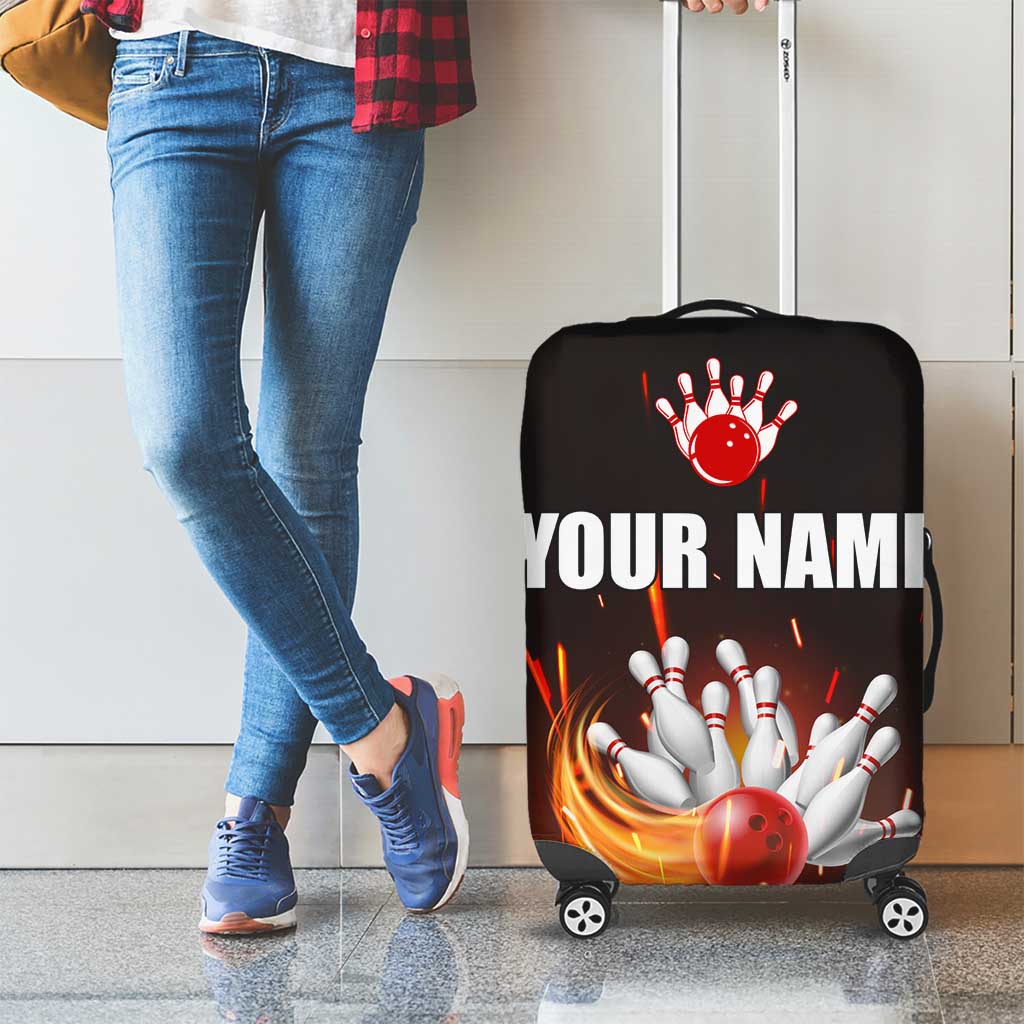 Personalized Bowling Ball and Pins Luggage Cover Fiery Motion Trail and Spark Effect Design - Wonder Print Shop