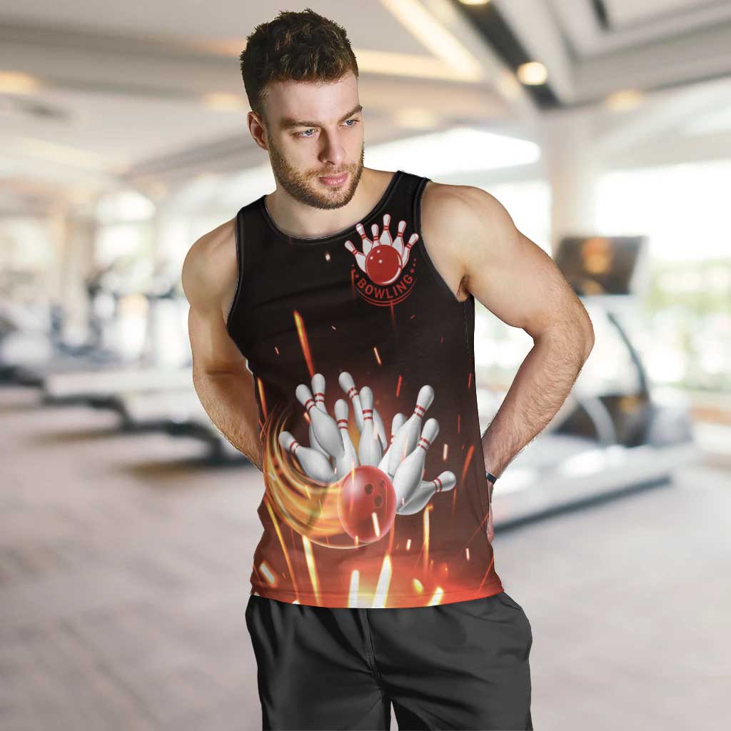 Personalized Bowling Ball and Pins Men Tank Top Fiery Motion Trail and Spark Effect Design - Wonder Print Shop