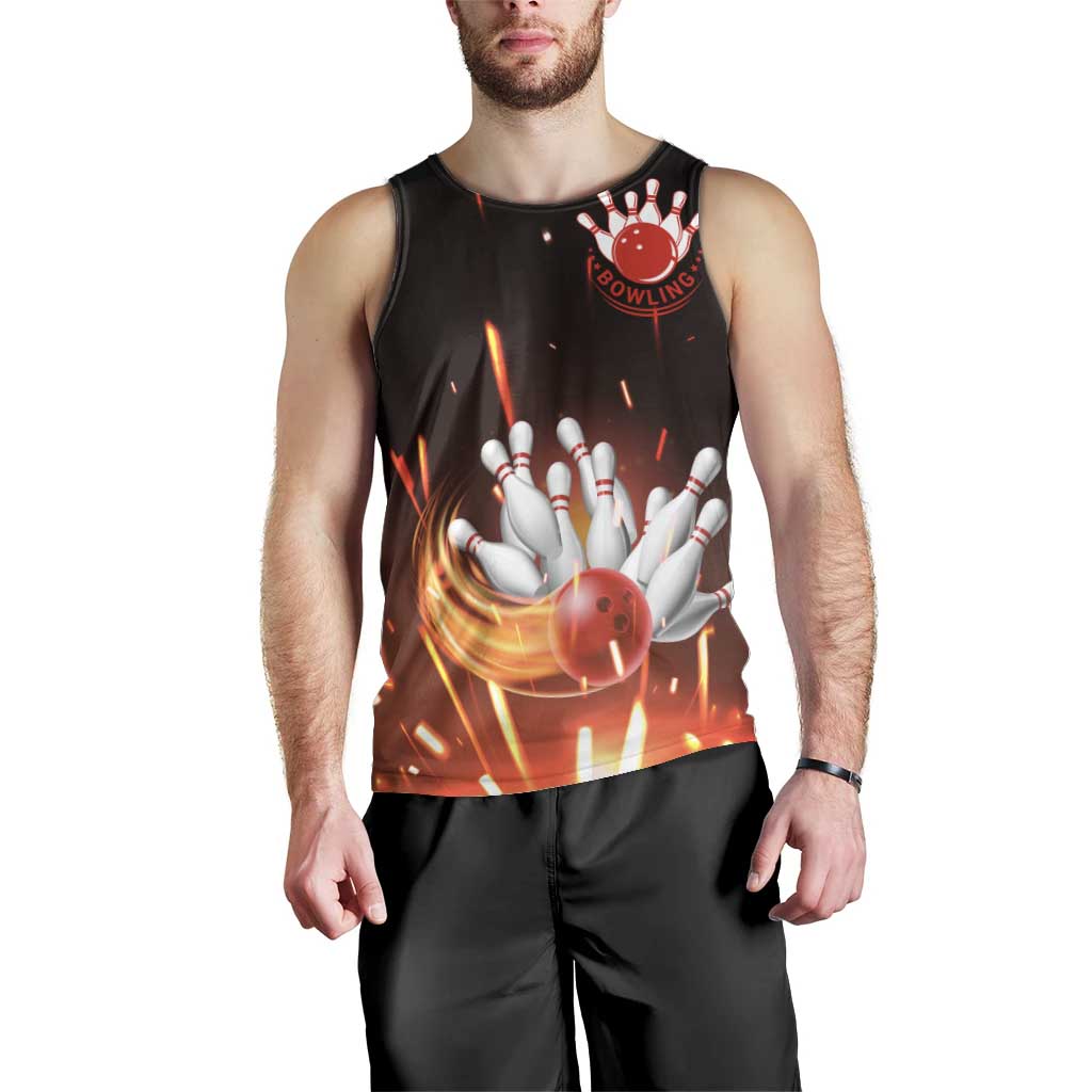 Personalized Bowling Ball and Pins Men Tank Top Fiery Motion Trail and Spark Effect Design - Wonder Print Shop