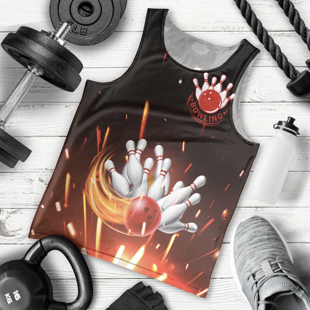 Personalized Bowling Ball and Pins Men Tank Top Fiery Motion Trail and Spark Effect Design - Wonder Print Shop