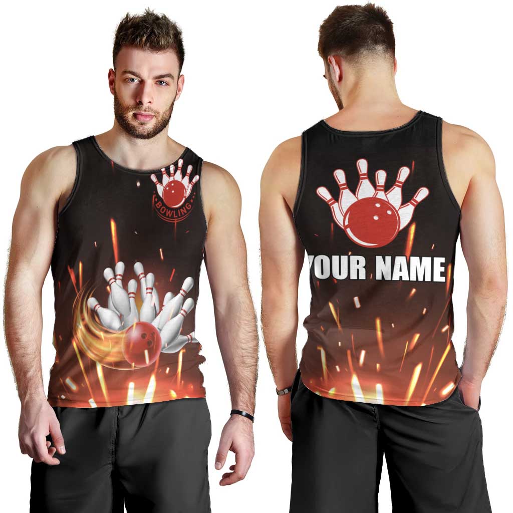 Personalized Bowling Ball and Pins Men Tank Top Fiery Motion Trail and Spark Effect Design - Wonder Print Shop
