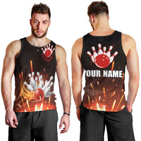 Personalized Bowling Ball and Pins Men Tank Top Fiery Motion Trail and Spark Effect Design - Wonder Print Shop