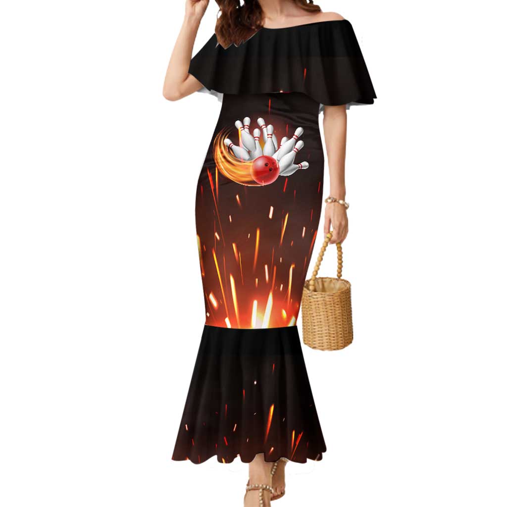 Personalized Bowling Ball and Pins Mermaid Dress Fiery Motion Trail and Spark Effect Design - Wonder Print Shop
