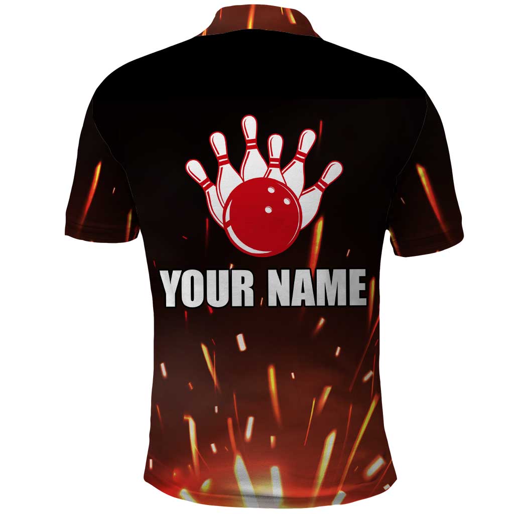 Personalized Bowling Ball and Pins Polo Shirt Fiery Motion Trail and Spark Effect Design - Wonder Print Shop