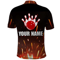 Personalized Bowling Ball and Pins Polo Shirt Fiery Motion Trail and Spark Effect Design - Wonder Print Shop