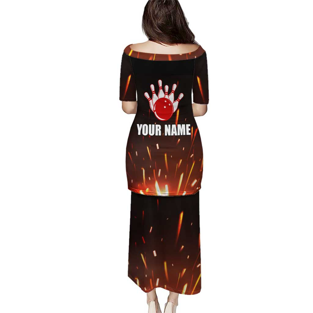 Personalized Bowling Ball and Pins Puletasi Fiery Motion Trail and Spark Effect Design - Wonder Print Shop