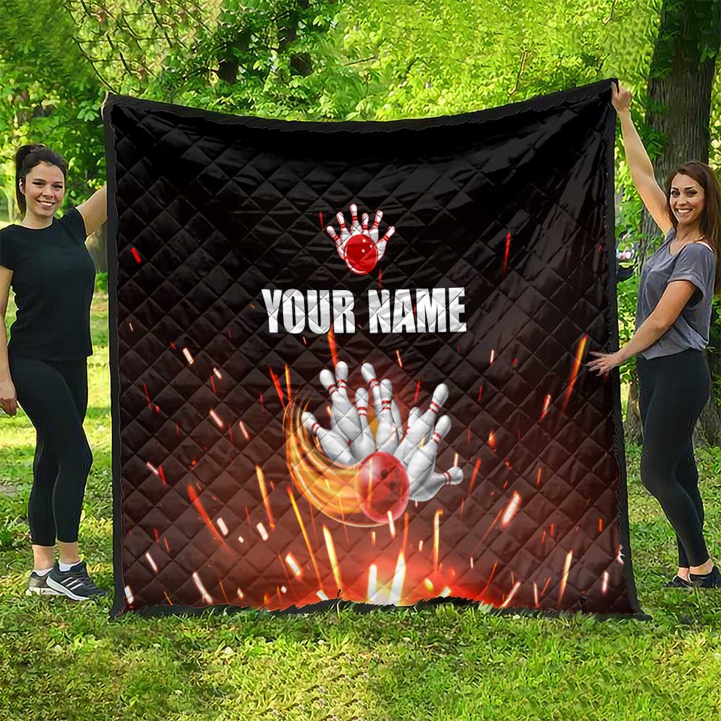 Personalized Bowling Ball and Pins Quilt Fiery Motion Trail and Spark Effect Design - Wonder Print Shop